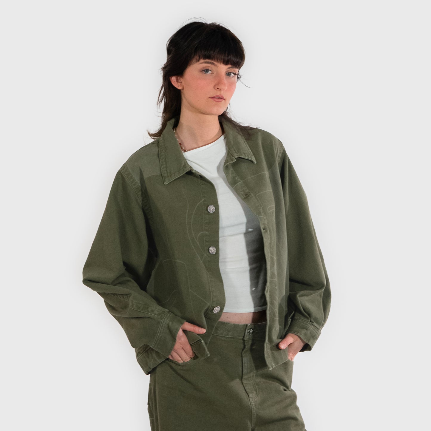 Veste en coton, manches ballons, imprimé au laser haute définition.