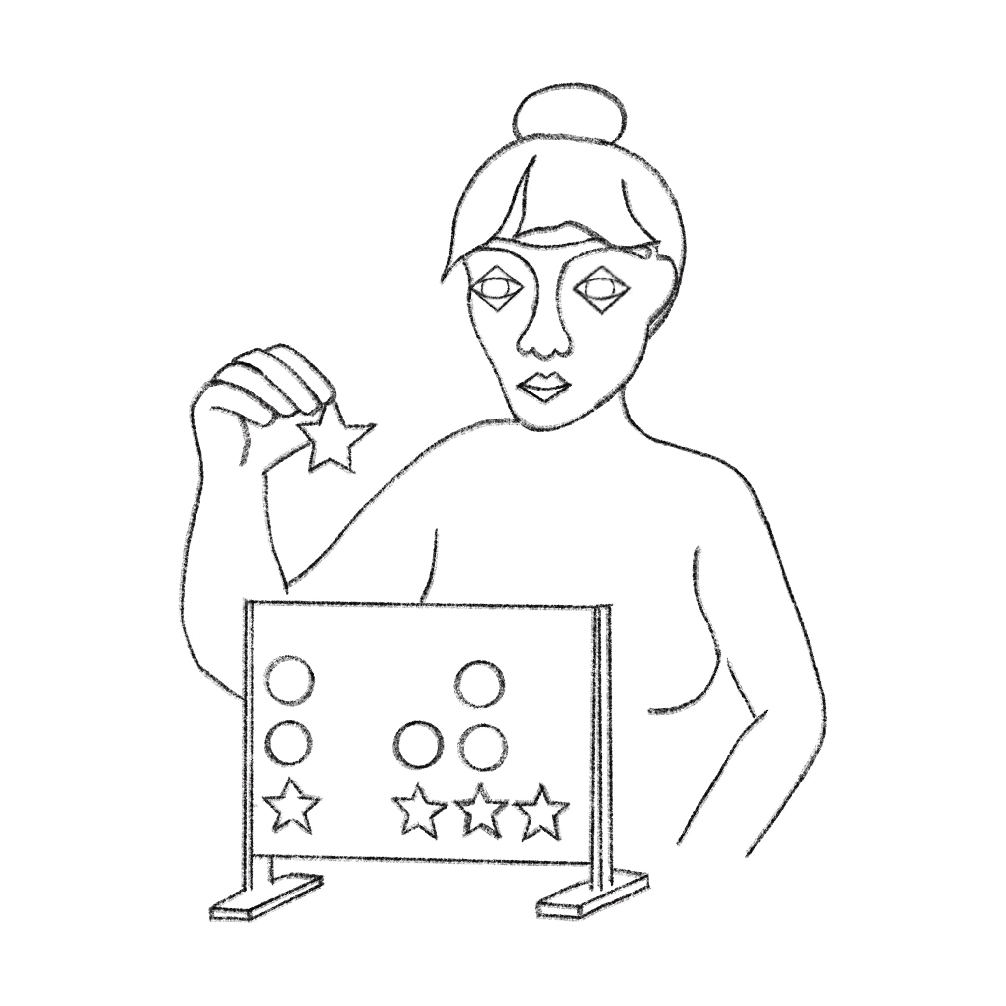 Dessin de femme qui joue au puissance 4 avec des étoiles 