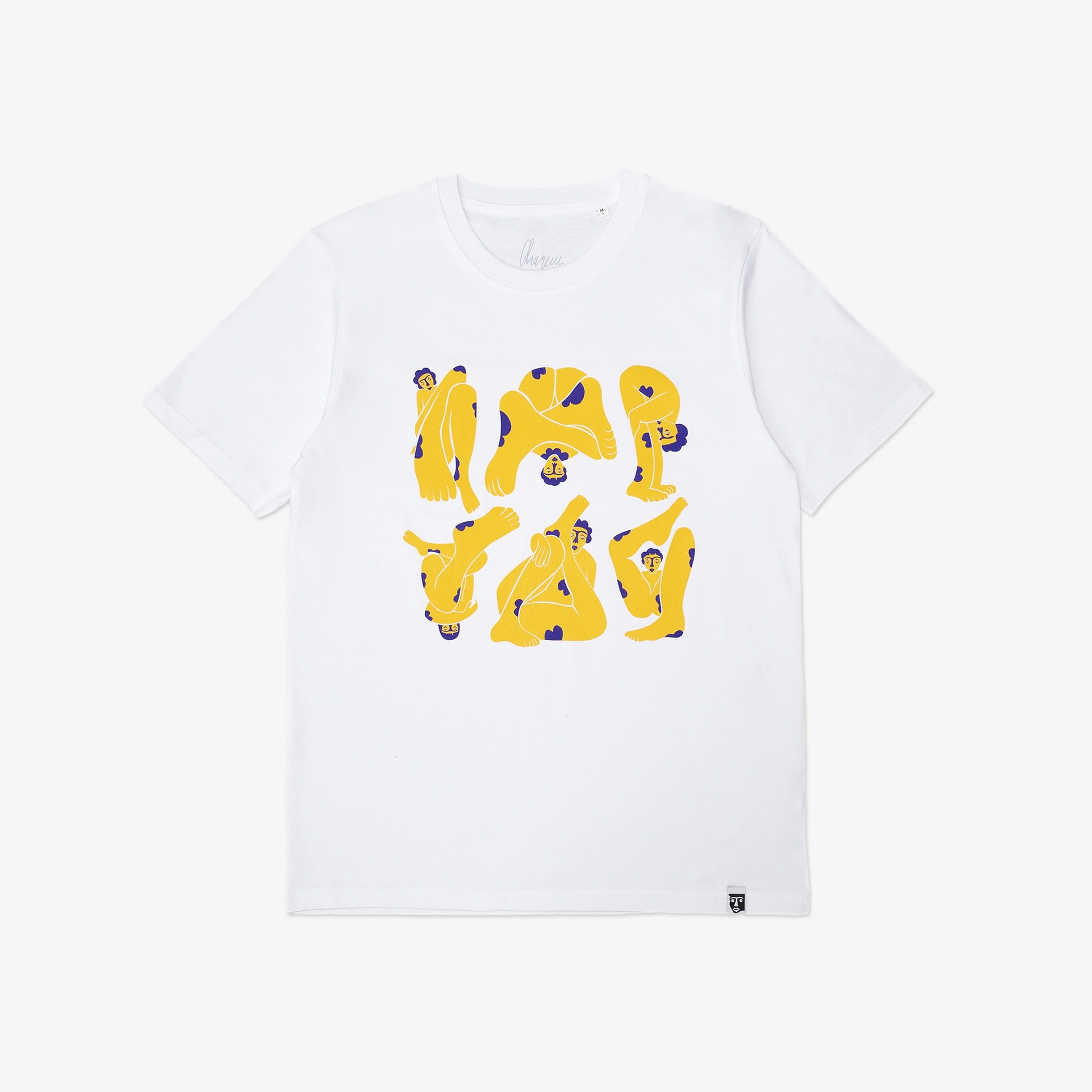Motif jaune et violet imprimé en sérigraphie. T-shirt col rond coupe droite 100% coton biologique. Convient aux peaux les plus sensibles. Plus respirant et perméable, le tissage est fin et serré, on réduit les poches d’air à l’intérieur des mailles, à l’origine d’effet thermique. 220 g/m² la toile est épaisse, résistante et durable.