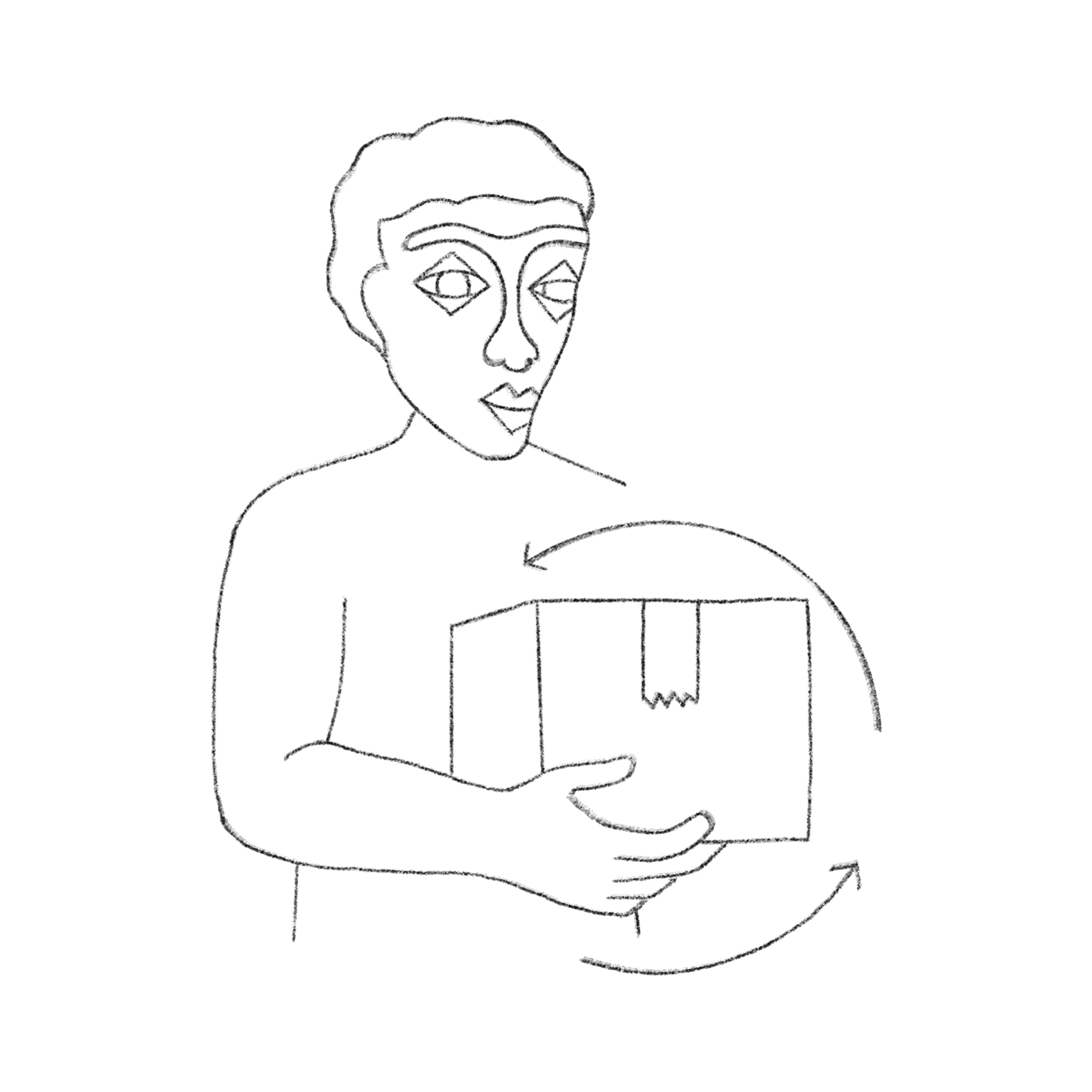 Dessin d'un homme qui tient un colis a l'envers